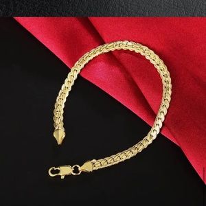 8” 18K Gold 5mm Full Sideways Chain Bracelet For Women Man Fashion Charm Jewelry